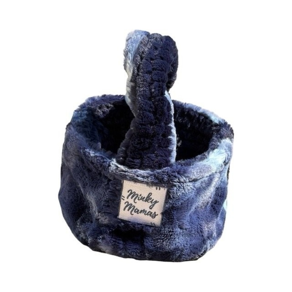 Minky Mamas Blue Tie Dye Faux Fur Plush Soft Cozy Tote Bag Small Bucket Bag